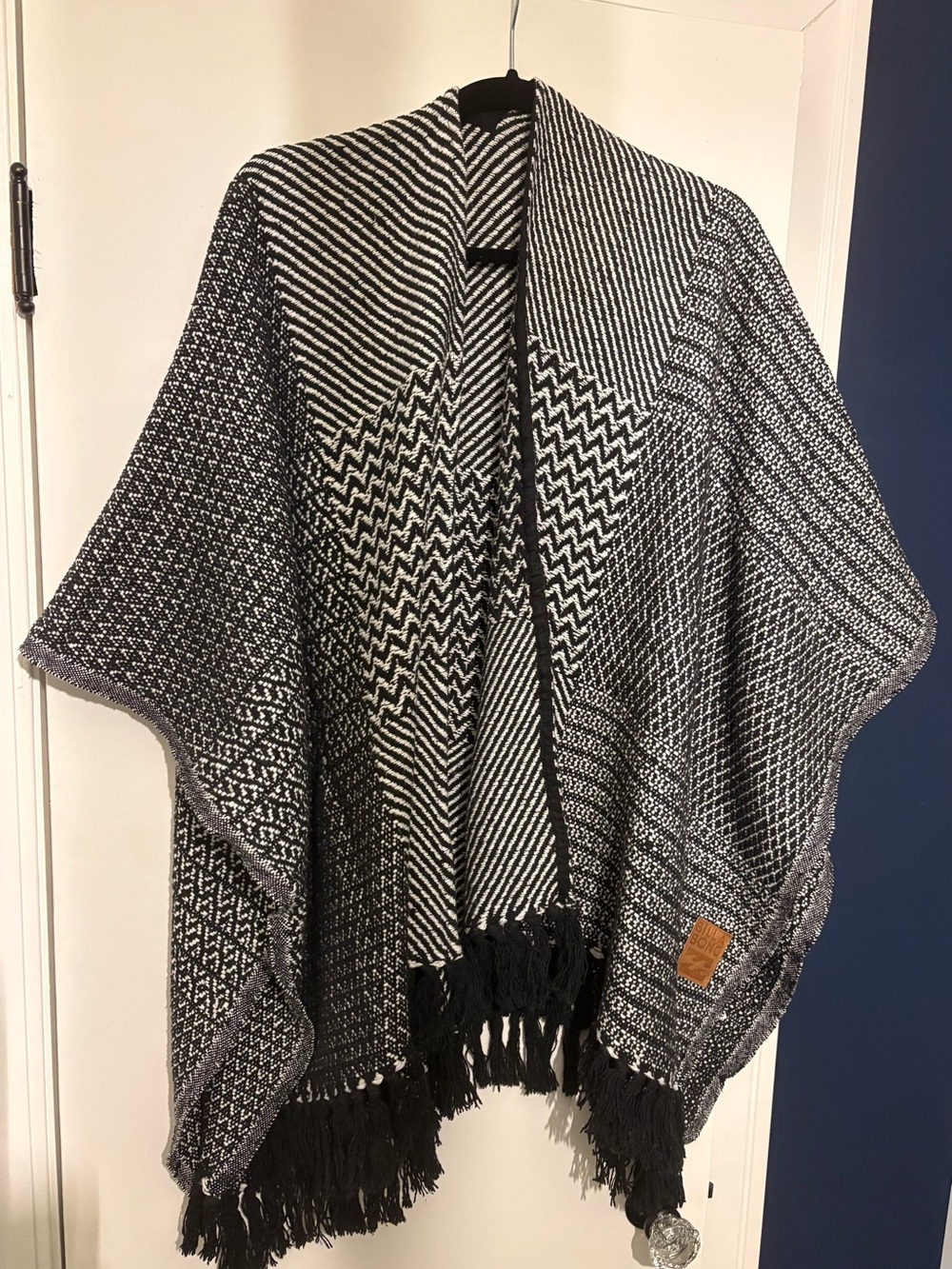 Billabong Black & White Fringe Knit Poncho